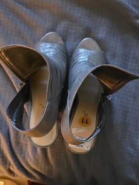 Dollhouse Silver Open-Toe Ankle Strap Heels
